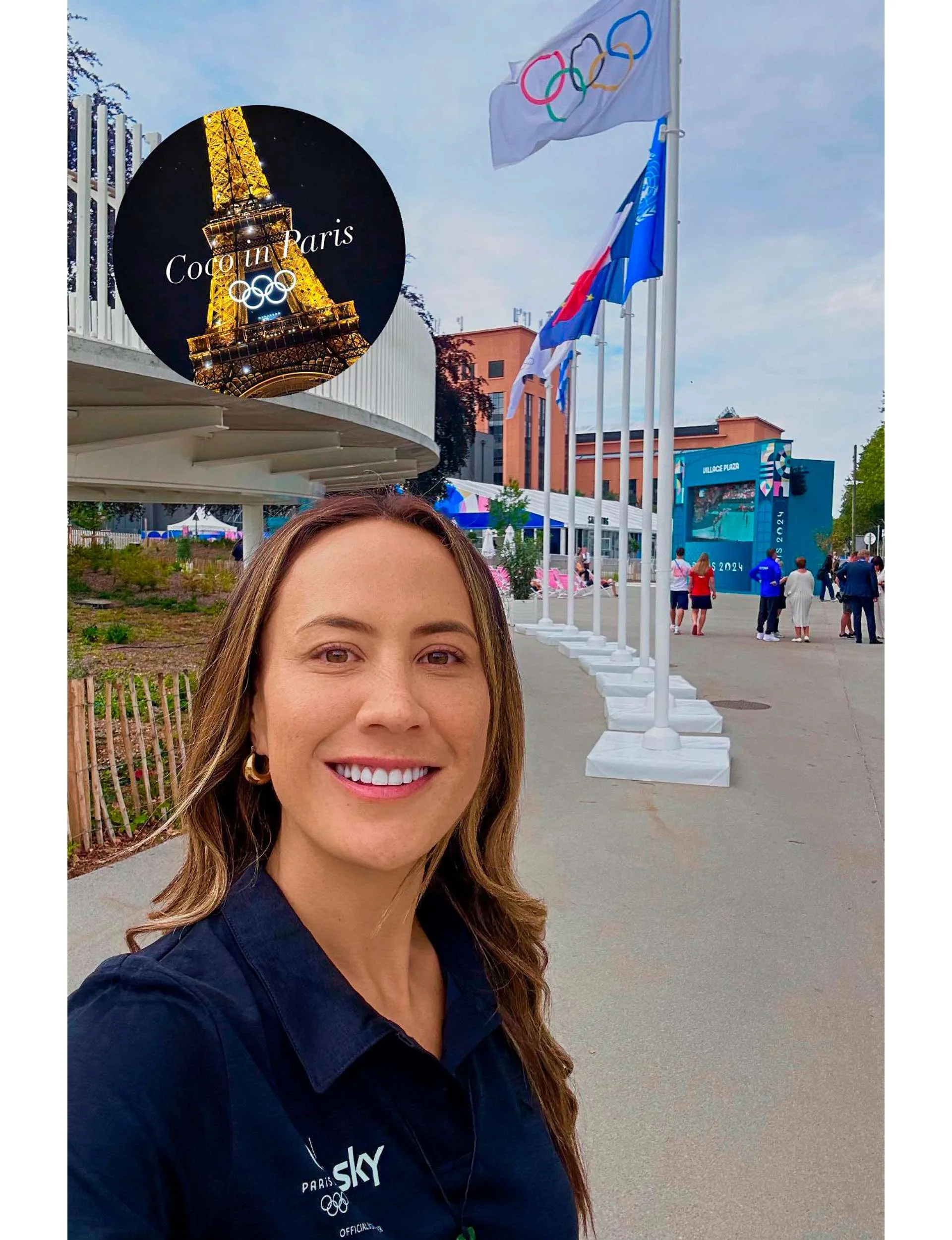 Courtney talking a selfie in the Paris Olympic village