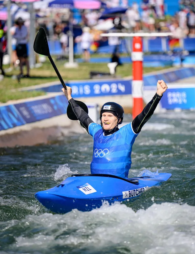 Finn Butcher celebrating after his Olympic win