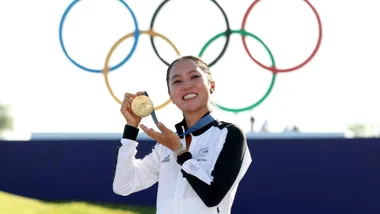 Lydia Ko with her gold medal at the Paris Olympics