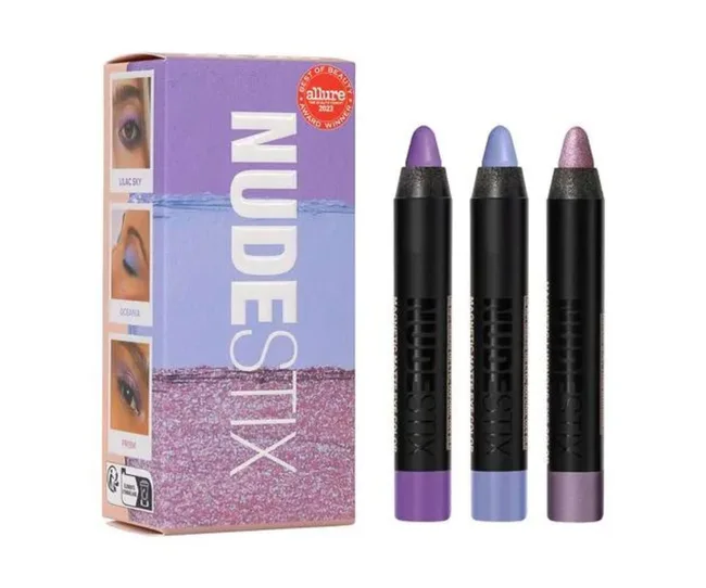 Purple NudeStix eyeshadow sticks for a spring makeup look