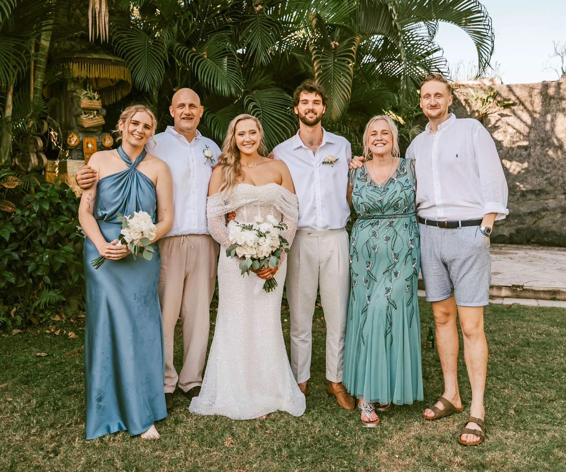 Brayden Inger and Georgina Fisher with family on their wedding day in Bali