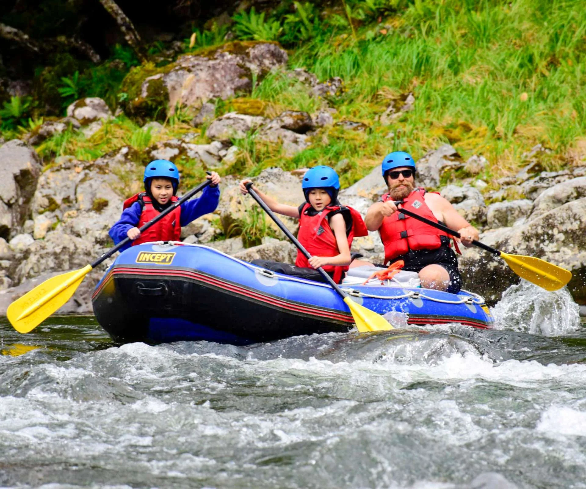 Boshu and his brother white water rafting with his Big Buddy