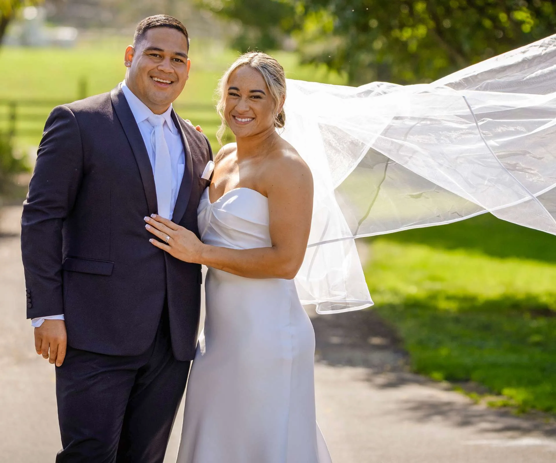 Kennedy Simon and Solomone Tukuafu on their wedding day