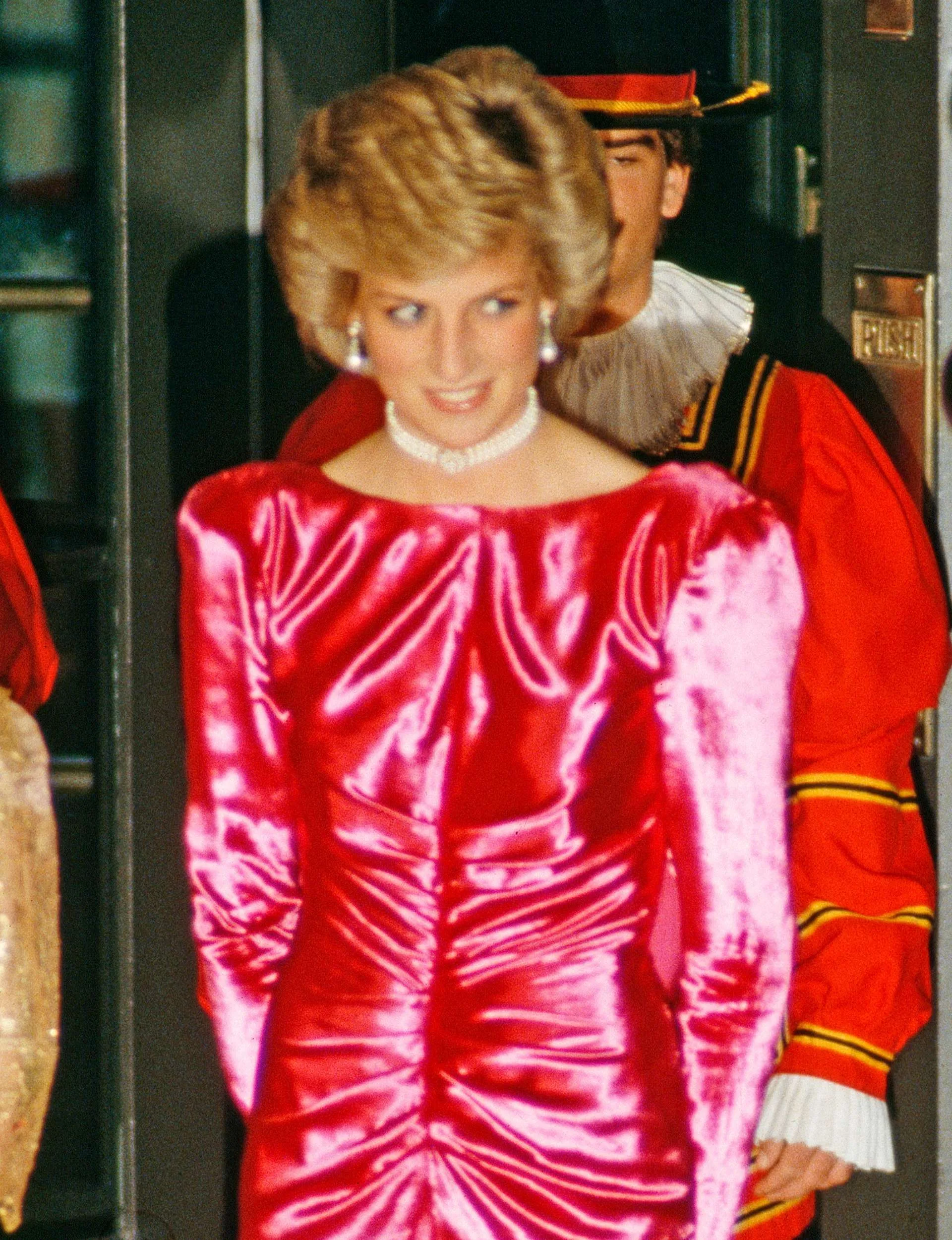 Princess Diana in a pink velvet dress