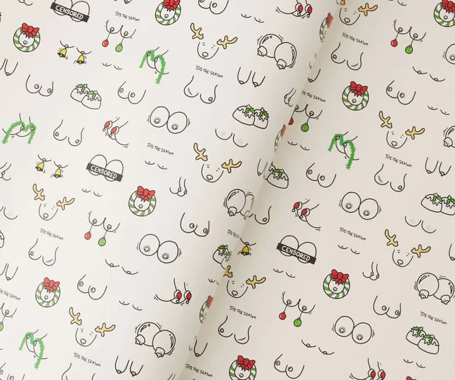 Christmas wrapping paper with breasts on it