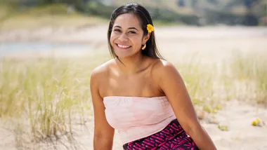 Gaby on the beach before Celebrity Treasure Island