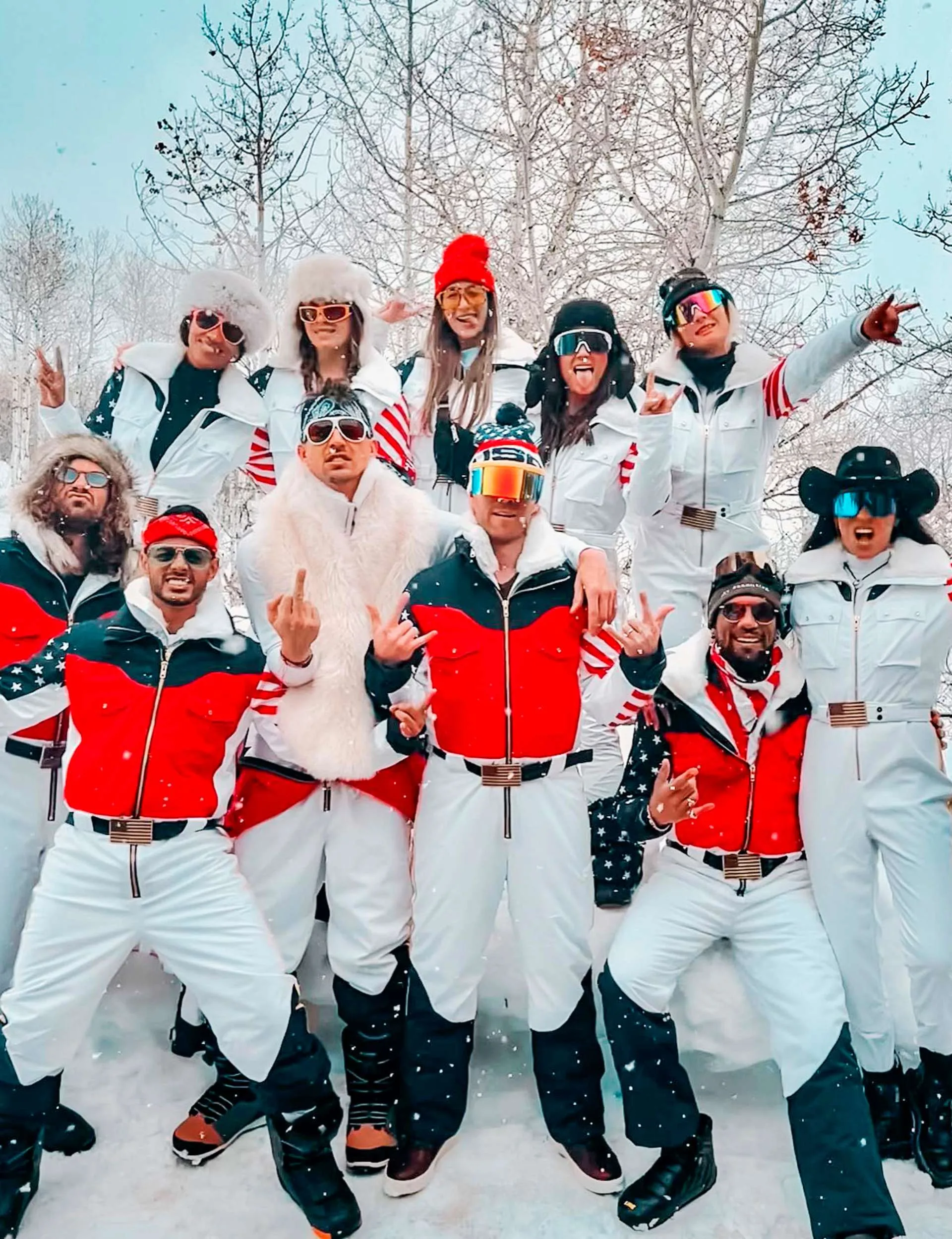 Katie Flood with the Winter House cast in the Colorado snow