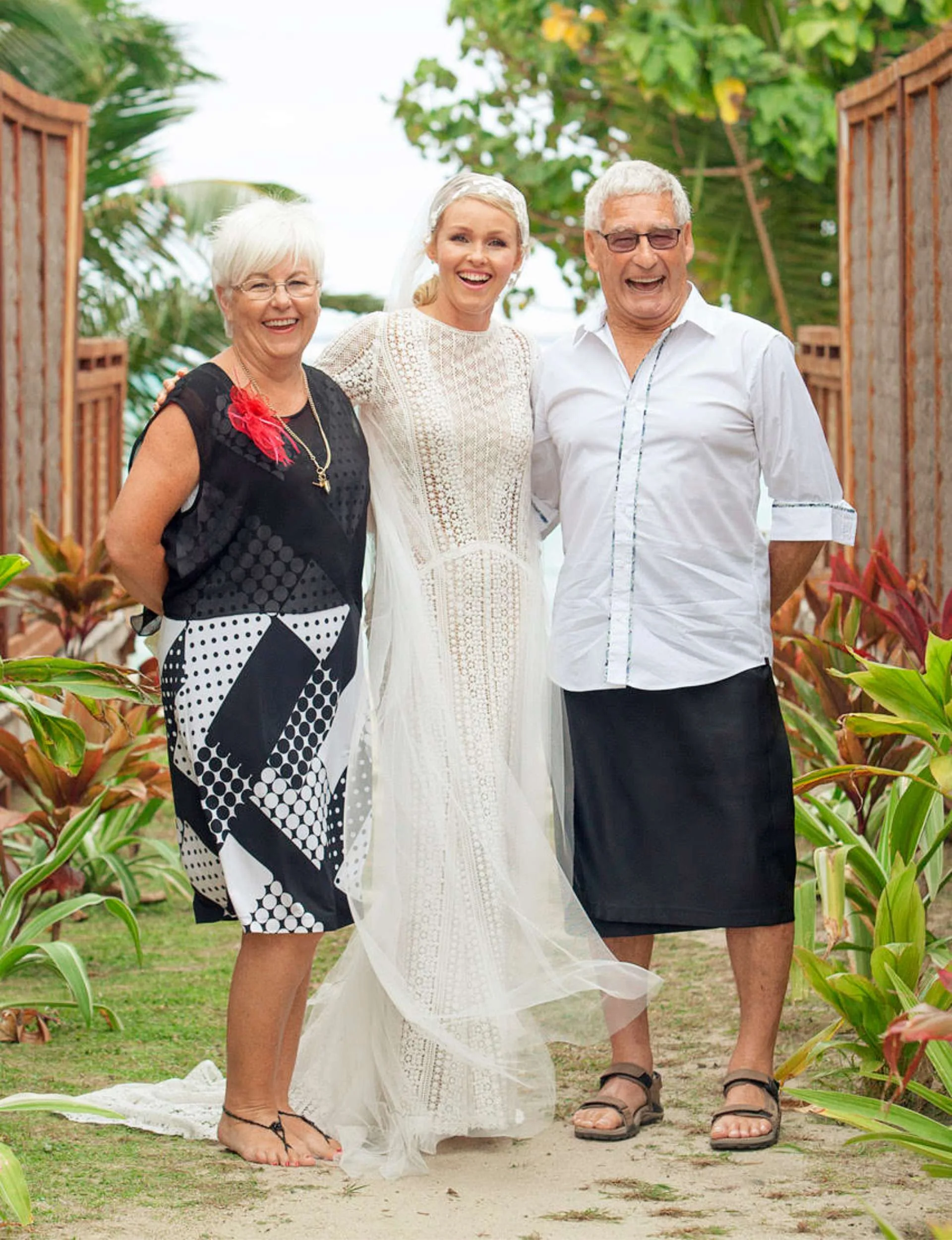 Bronwyn with her parents on her and Josh's wedding day