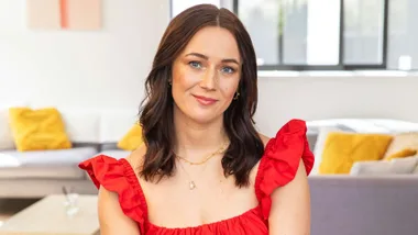 Jazz Thornton in a red dress