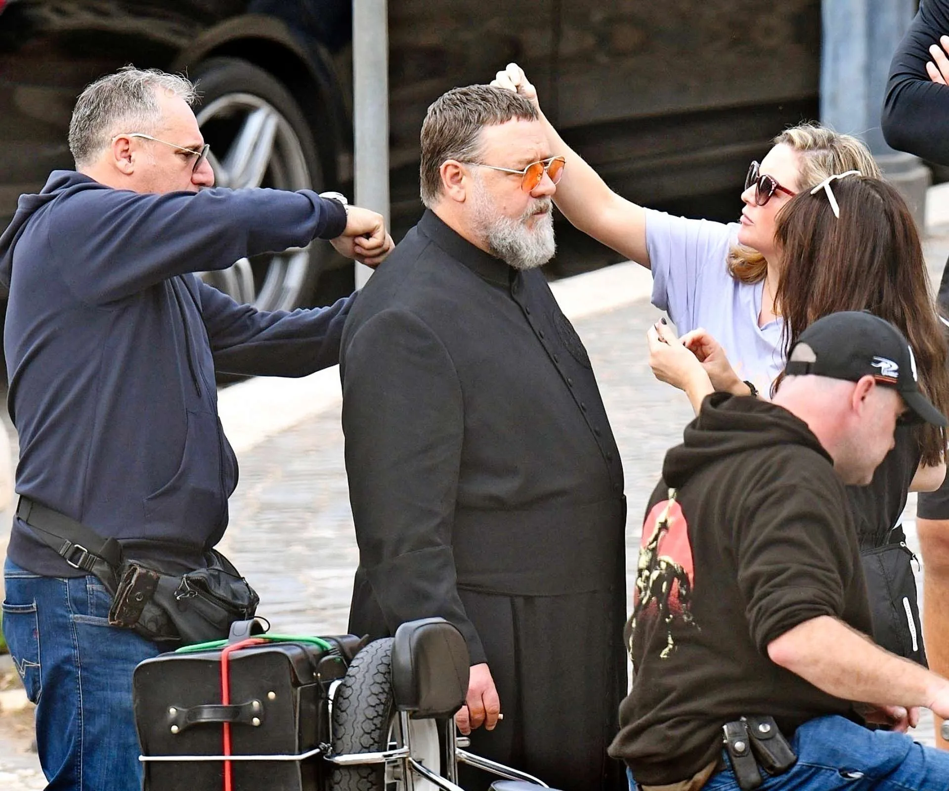 Russell Crowe on set of a film