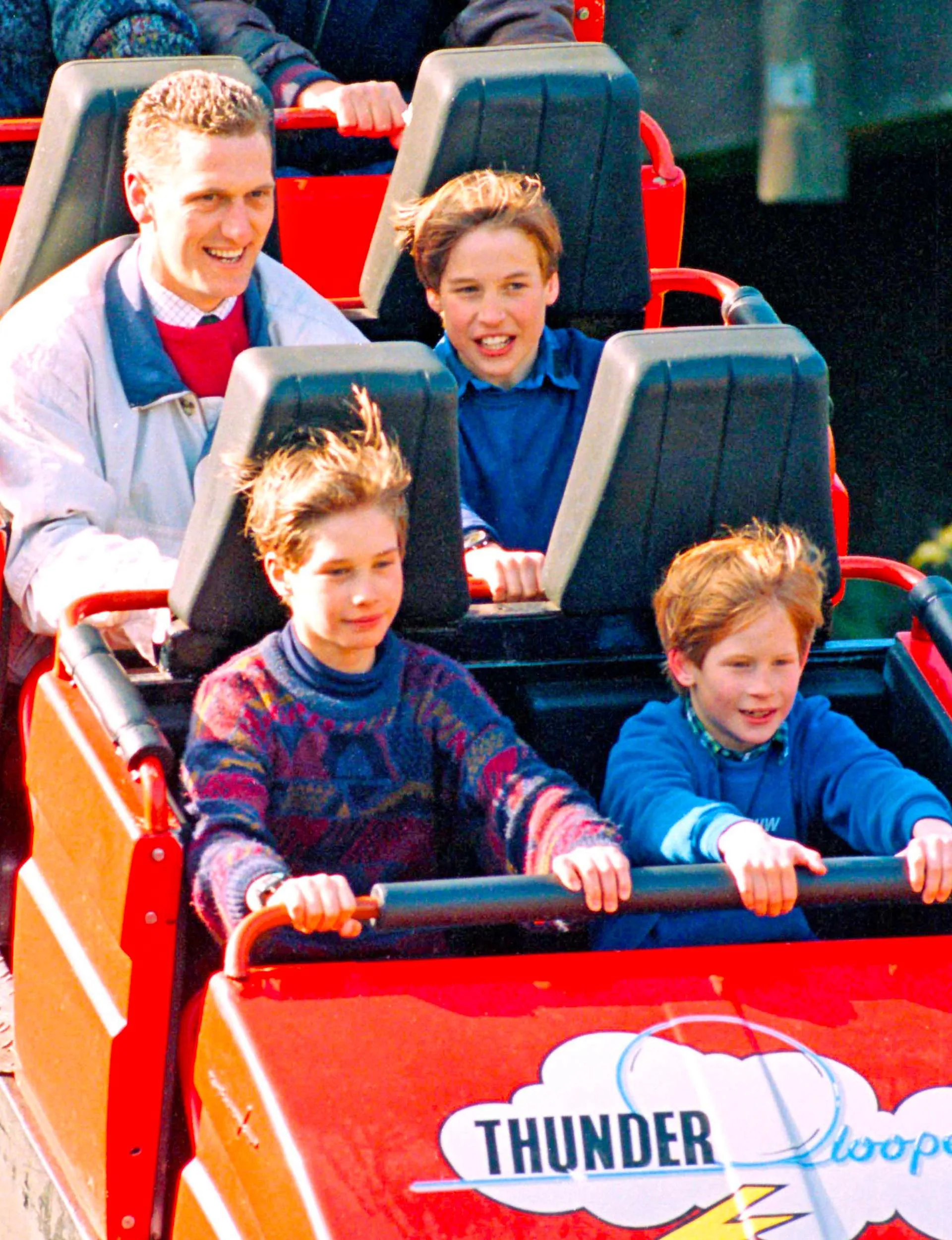 Steve Davies on a roller coaster with young Prince William