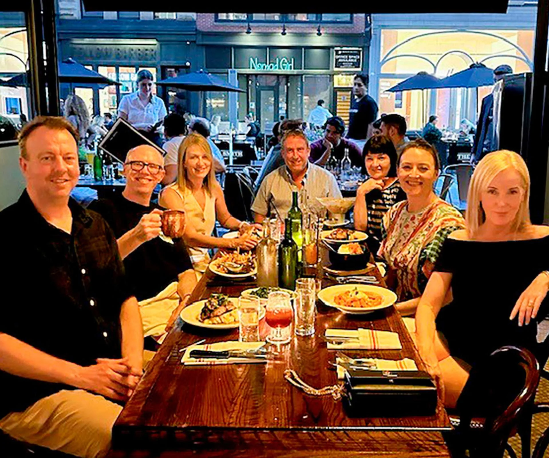 Tracey Donaldson with her husband and friends out for dinner in America