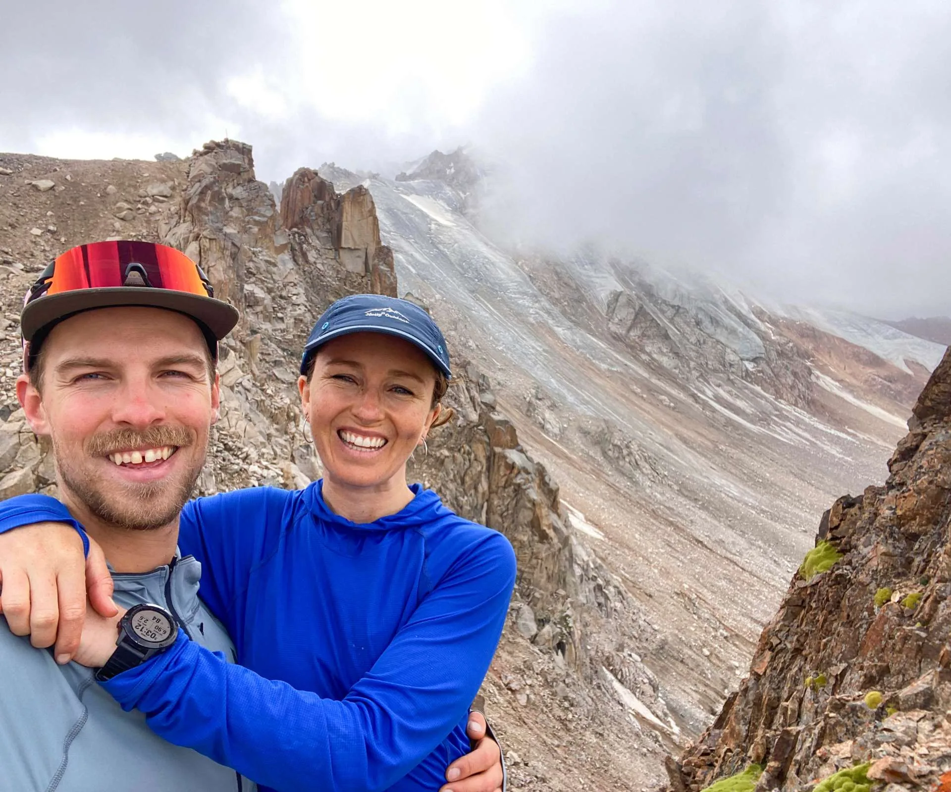 Isobel Ewing and her partner Cael while bikepacking through picturesque scenery