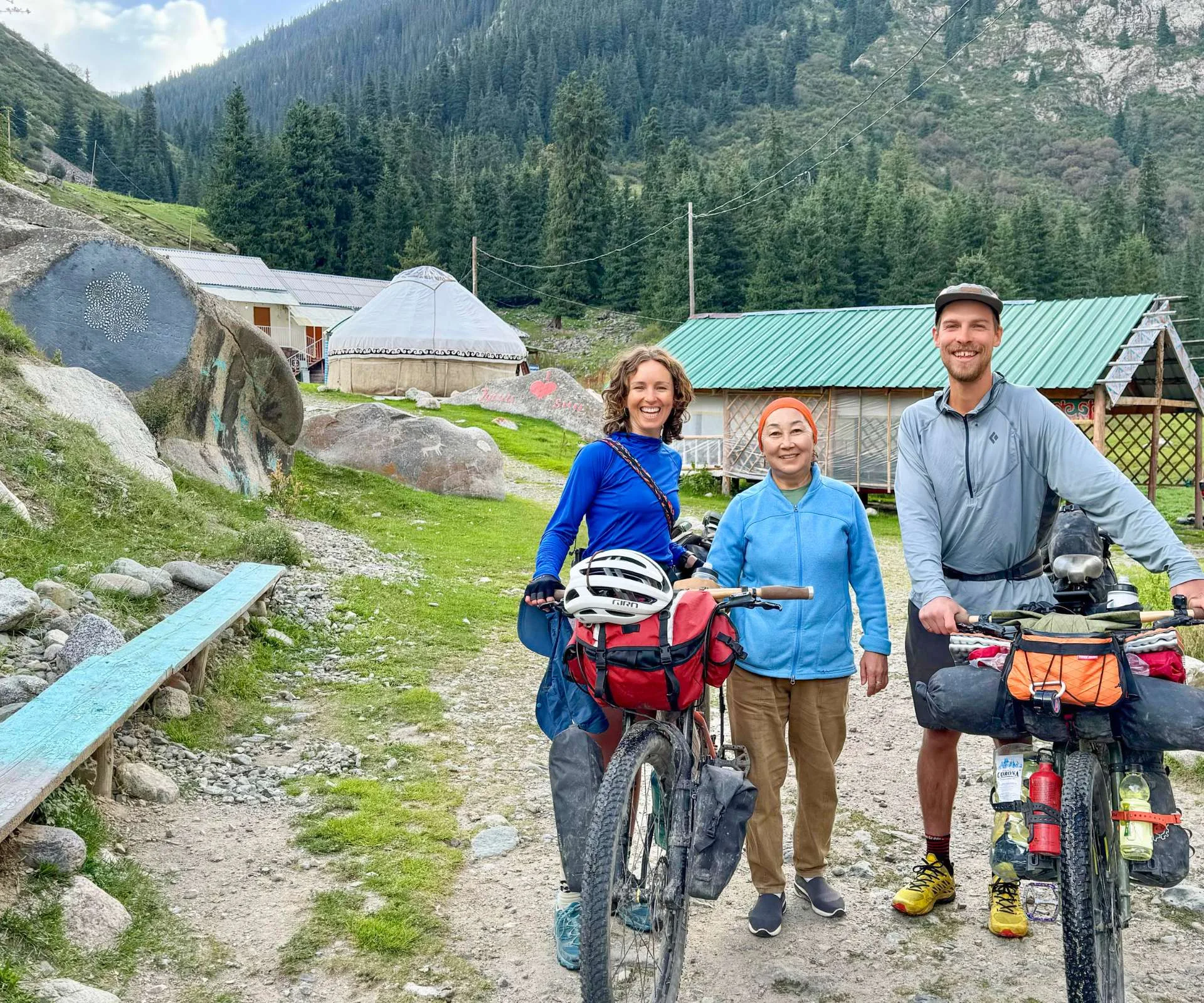 Isobel and Cael with a local woman in her village