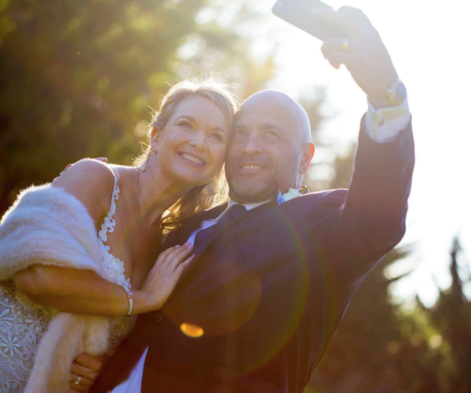 Grant Kereama taking a selfie with Lisa on their wedding day