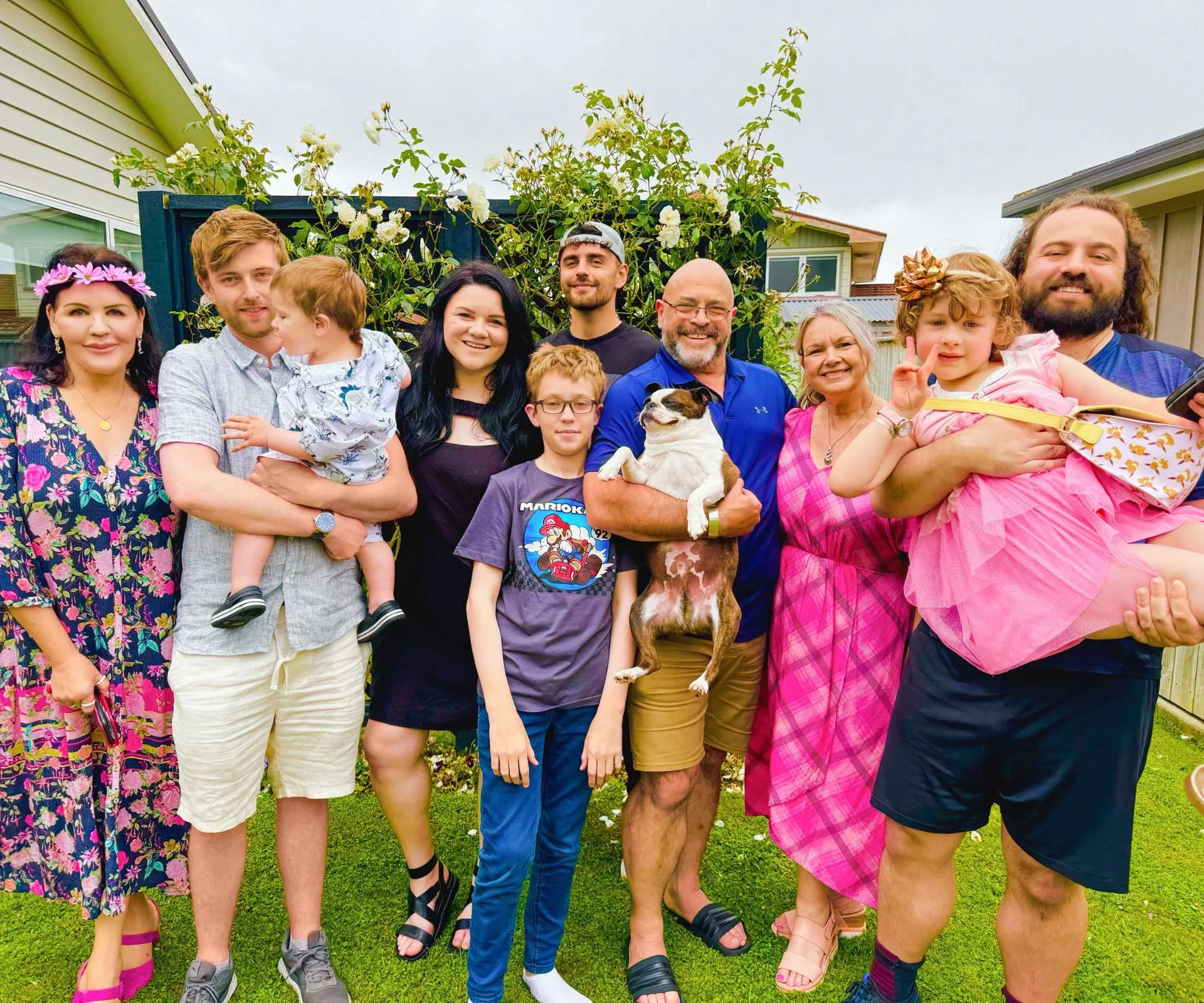 Grant Kereama with his ex-wife Polly and their blended family on Christmas day in 2023
