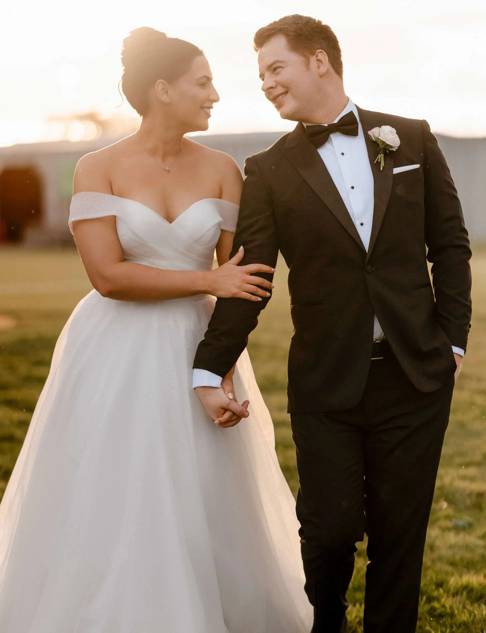 Jason and Jacinta looking at each other on their wedding day