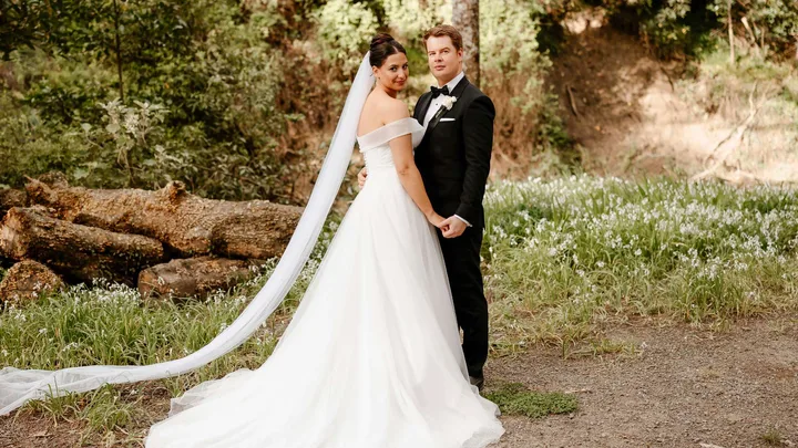 Jason Wells and wife Jacinta on their wedding day
