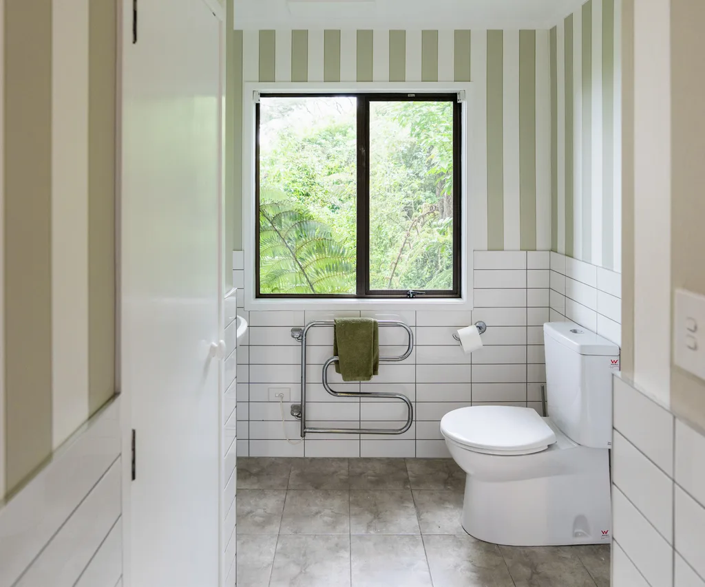 Striped guest bathroom