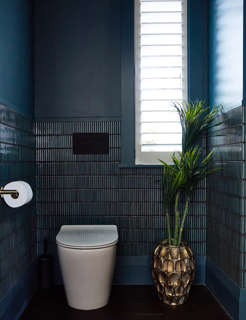 Moody and evocative dark blue powder room