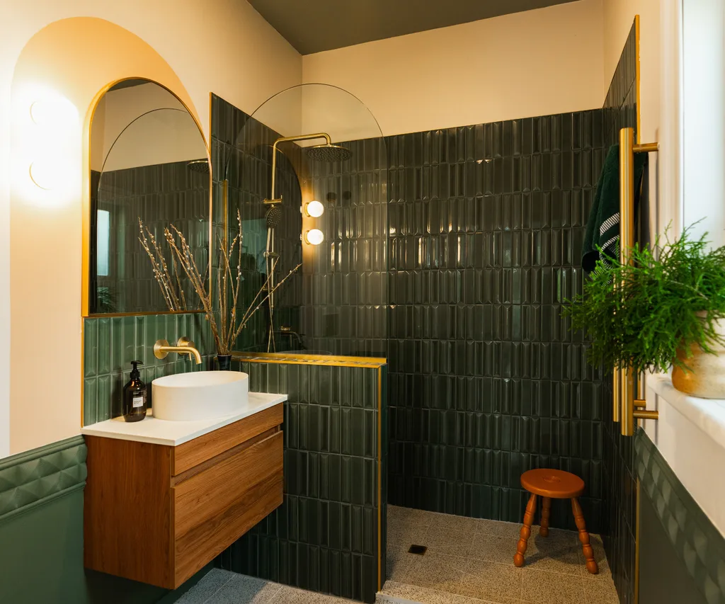 White and green powder room