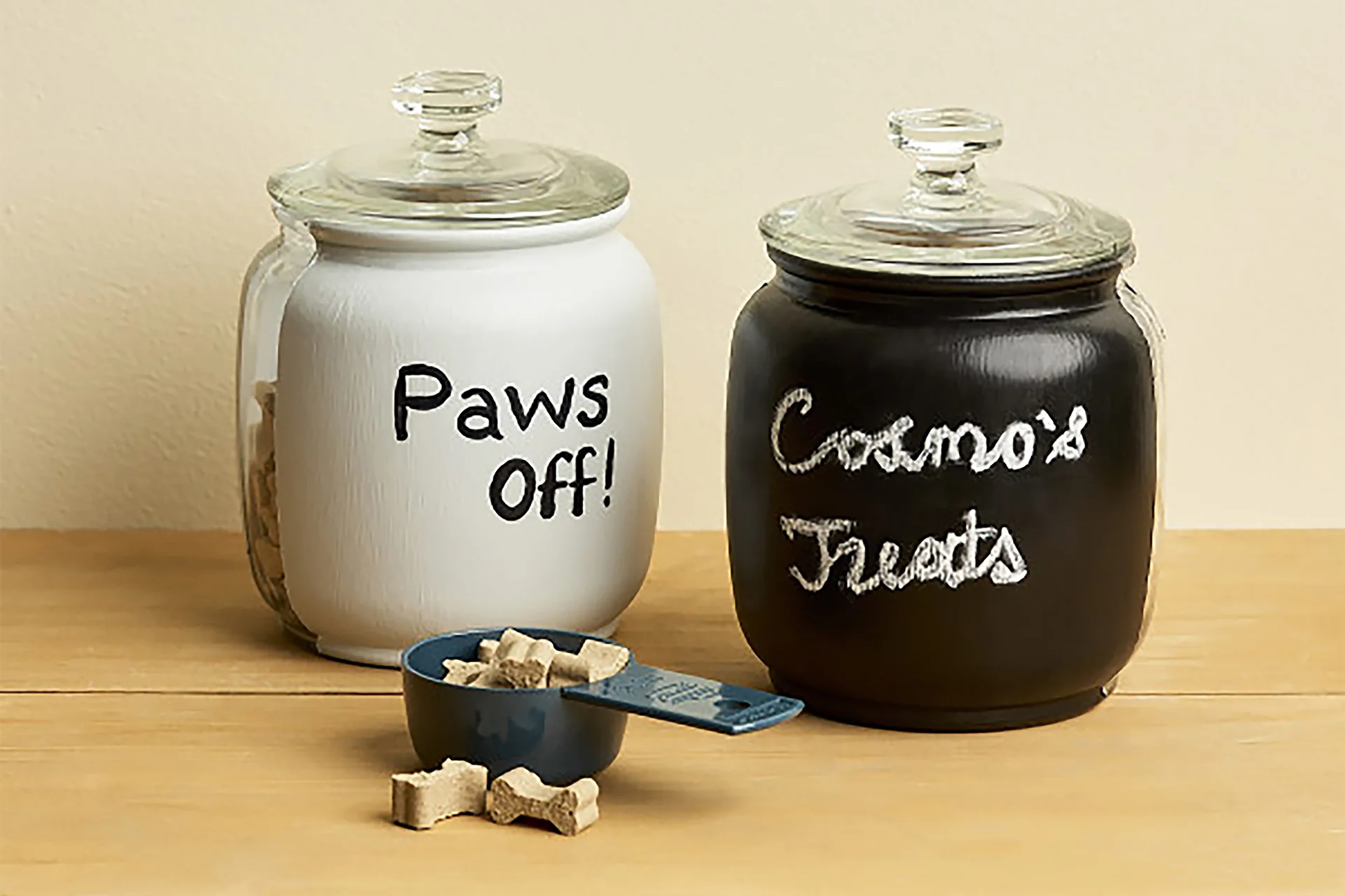 White and black treat jars