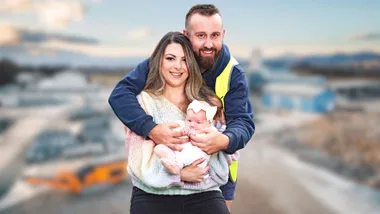 The Block star Haydn Wise and his wife holding their baby