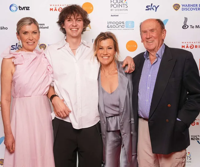 Robyn Malcolm with her family at the 2024 NZ TV Awards