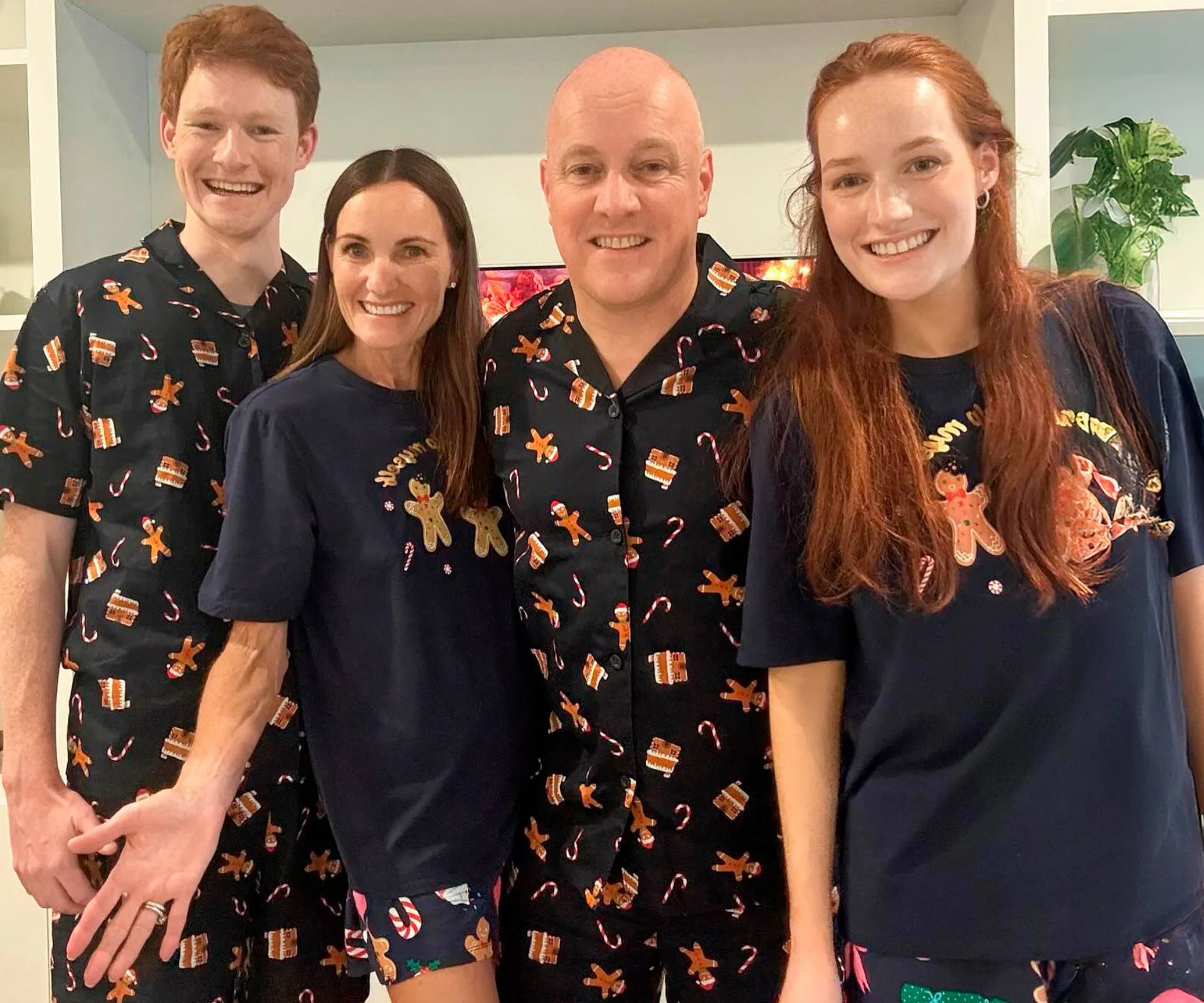 Christopher Luxon with his family in matching pyjamas on Christmas eve
