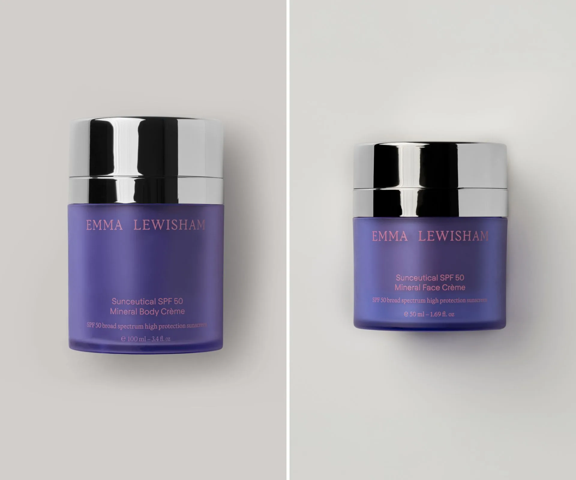 Emma Lewisham's mineral body sunscreen and face sunscreen side-by-side 