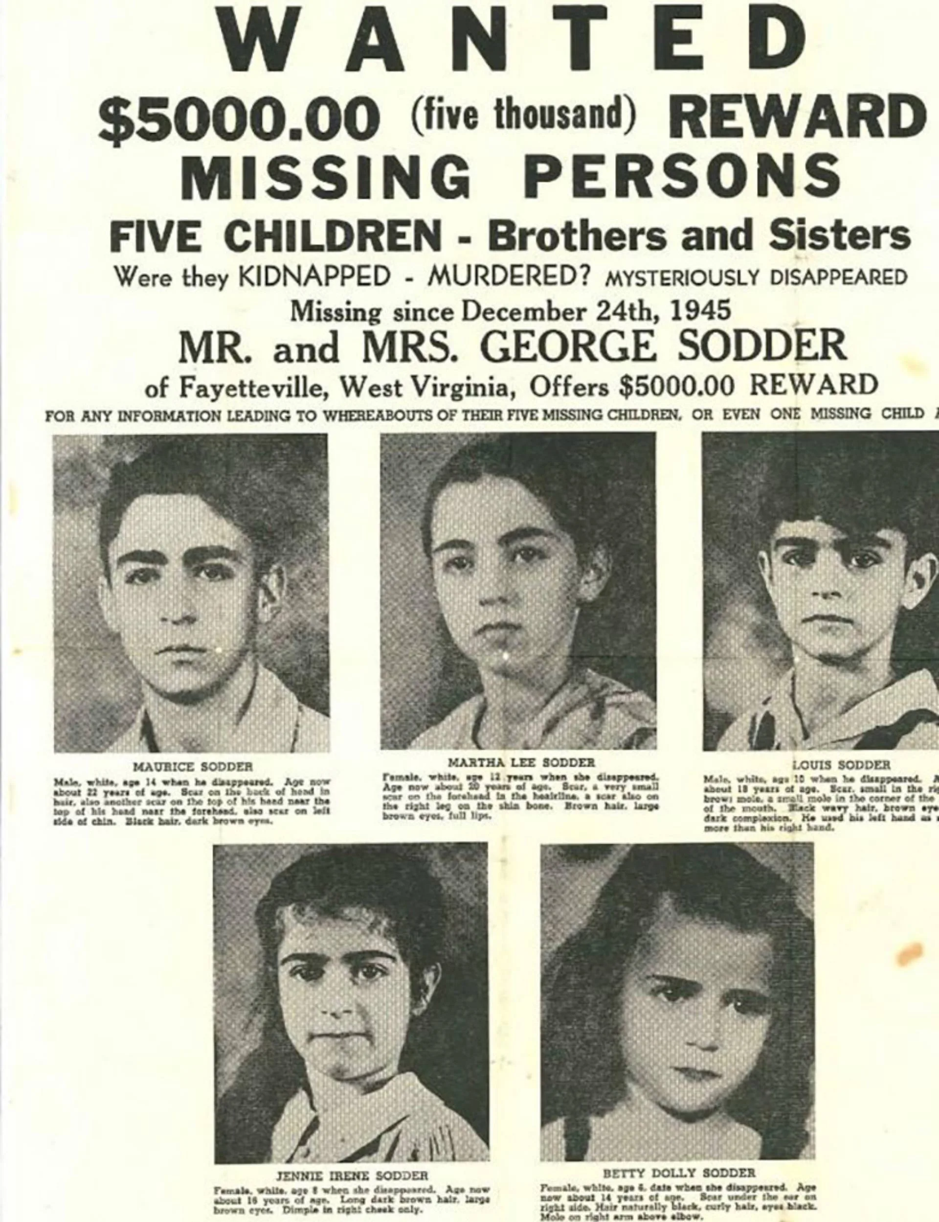 A newspaper clipping of the missing children who were victims of Christmas crimes