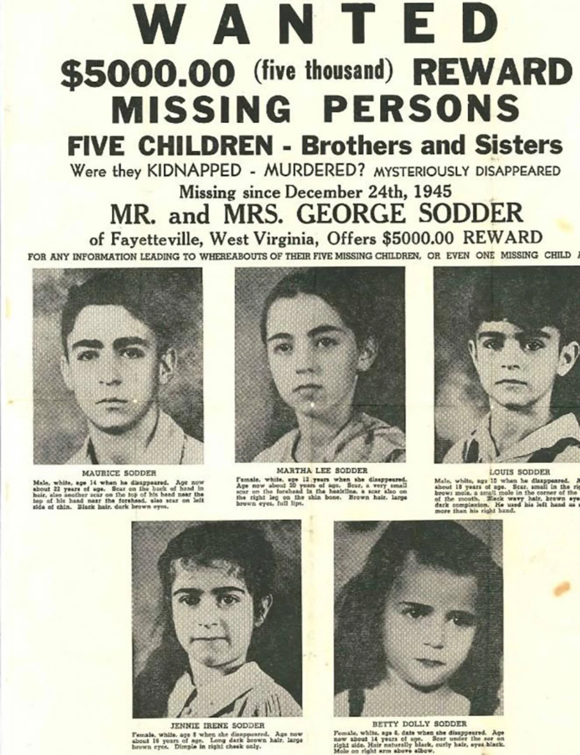A newspaper clipping of the missing children who were victims of Christmas crimes