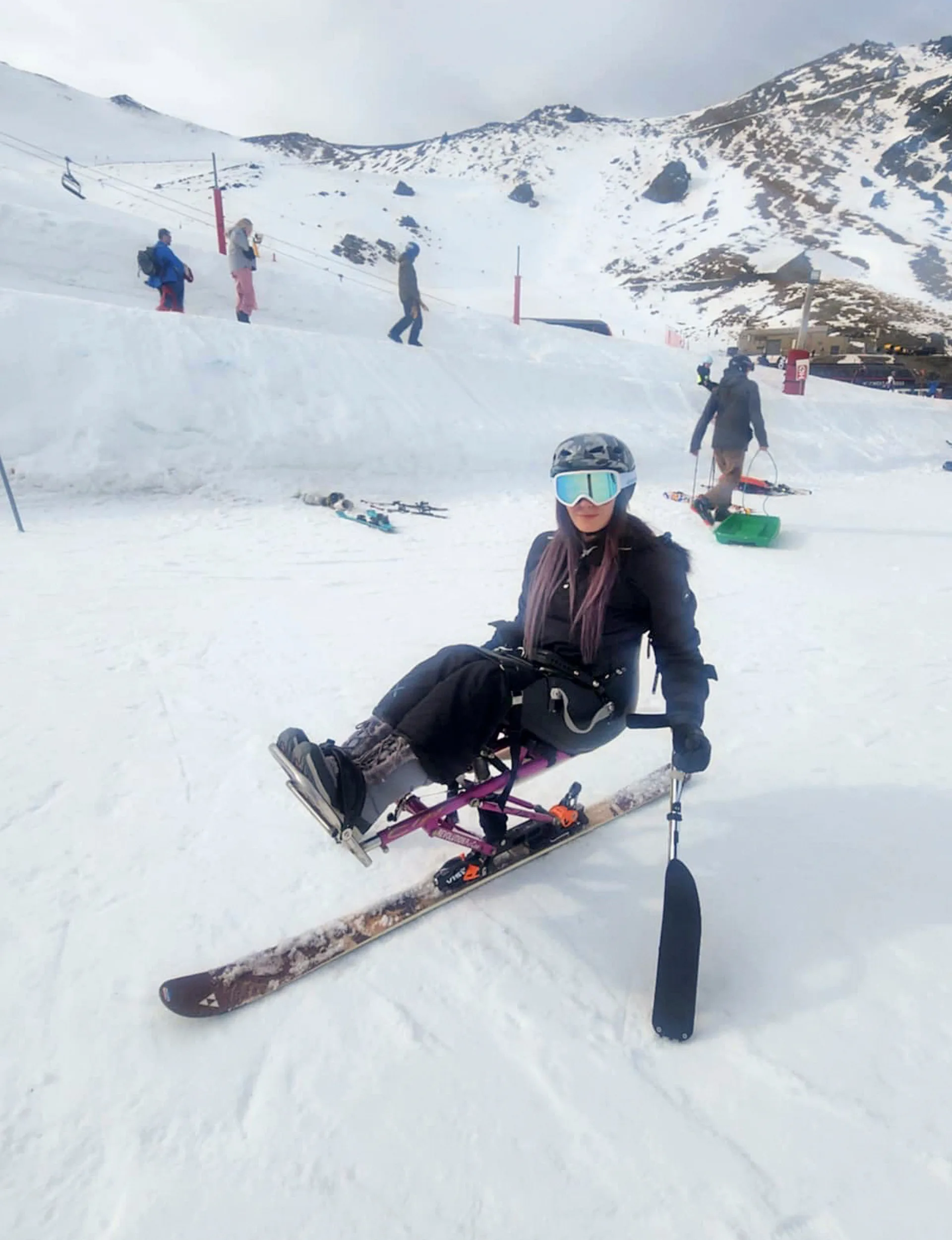 Trying sit skiing in Queenstown