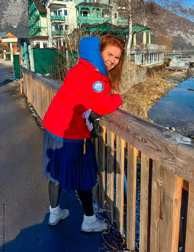 Sarah Duchess of York in a red jacket
