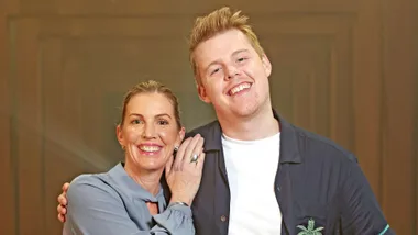 Mother & Son with brown background