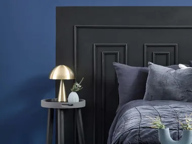 Blue bedroom with blue paint