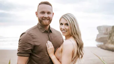 Woman and man on beach engaged