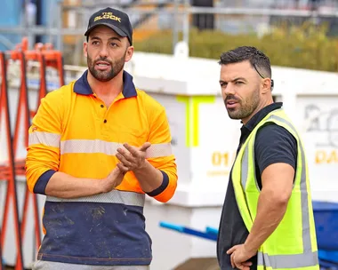 The Block contestant Grant with one of the builders