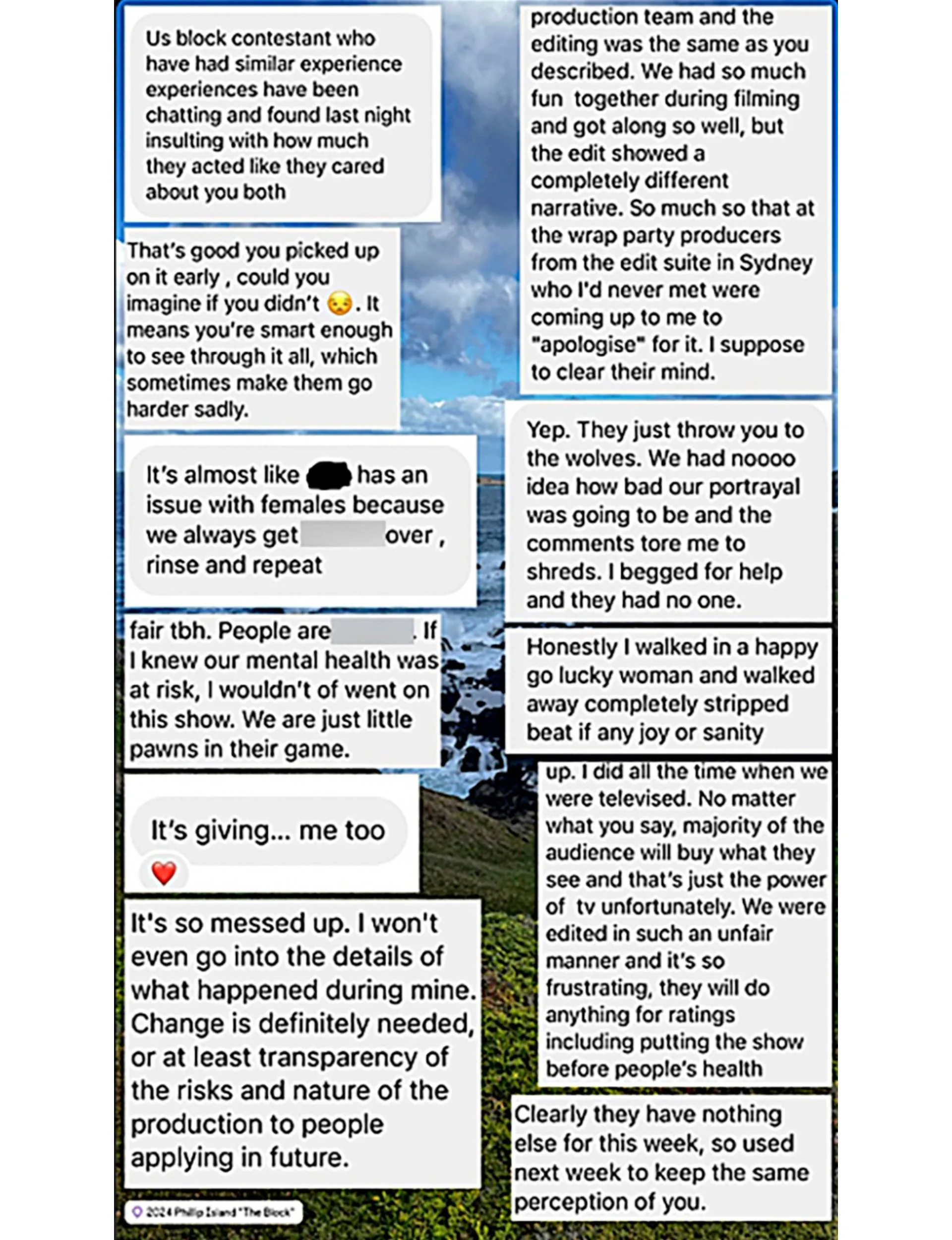 A screenshot of many messages collaged together on an Instagram story