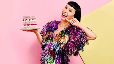 Katherine Sabbath holding a cake