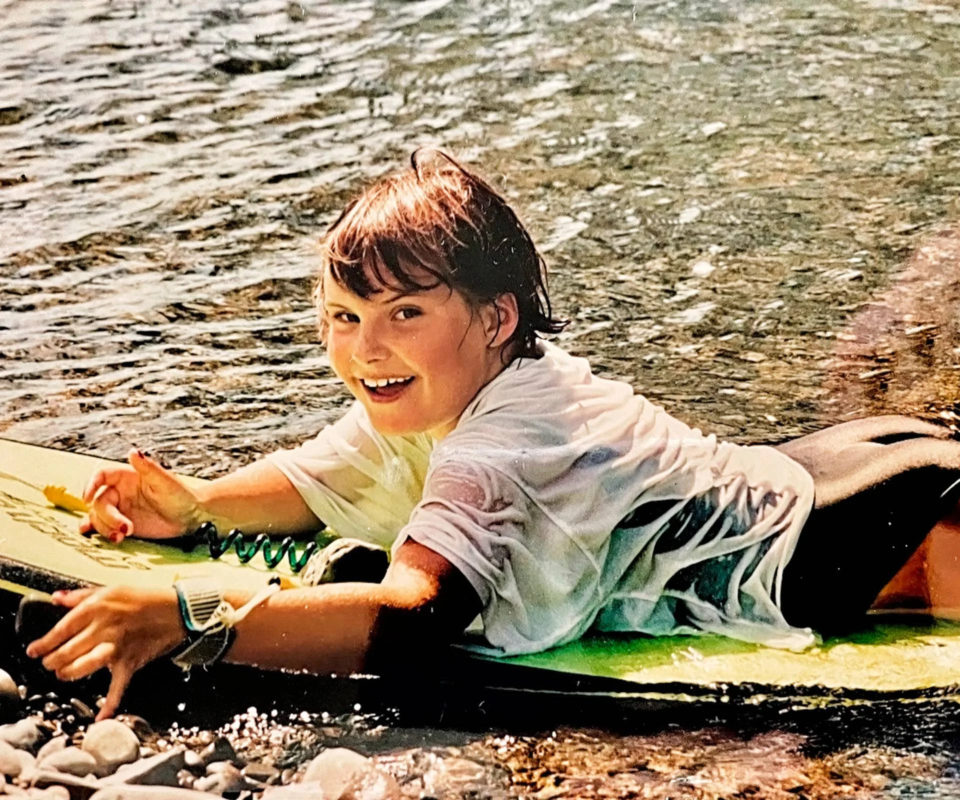 Morgana body boarding in summer as a kid
