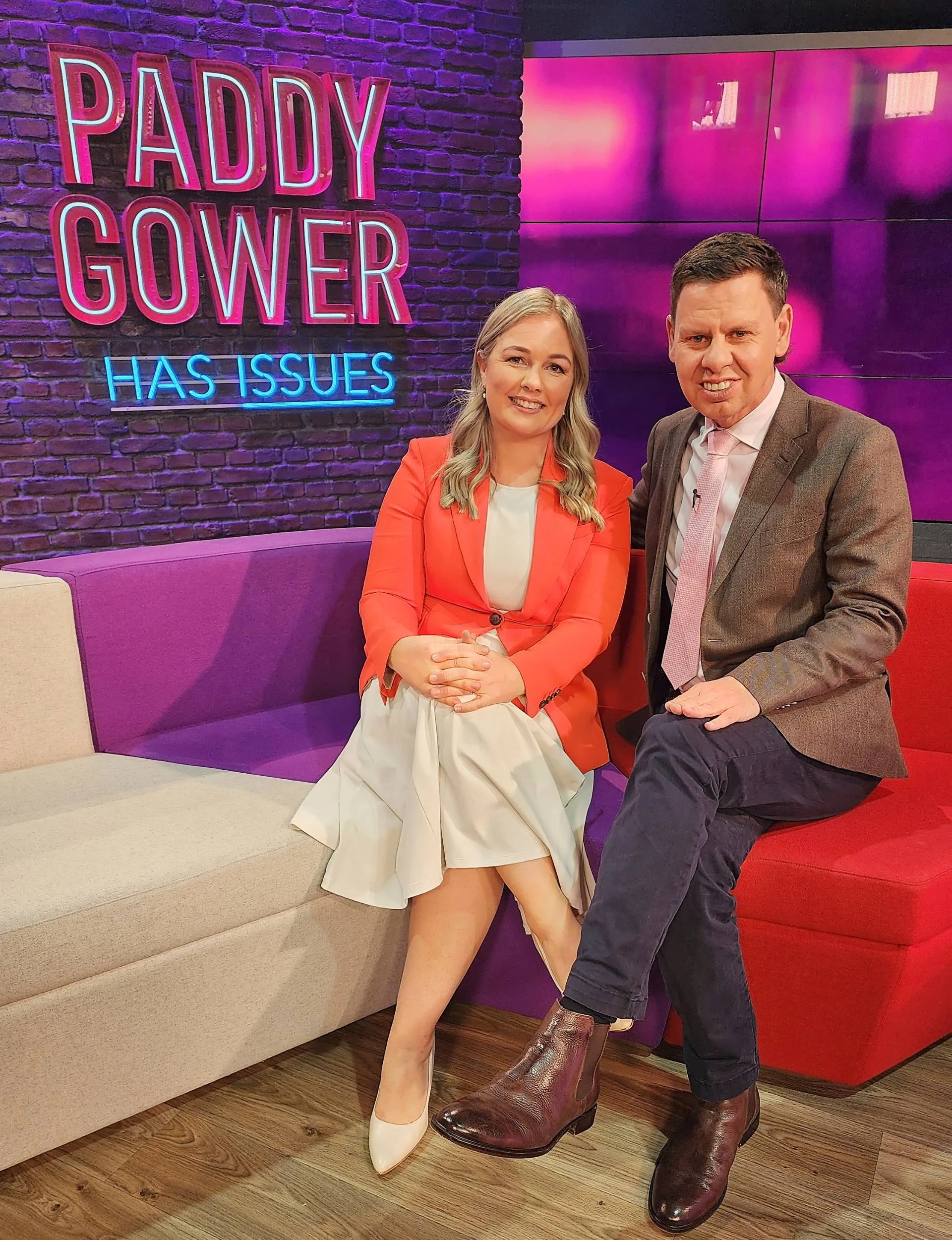Alexa Cook and Patrick Gower on set of Paddy Gower Has Issues