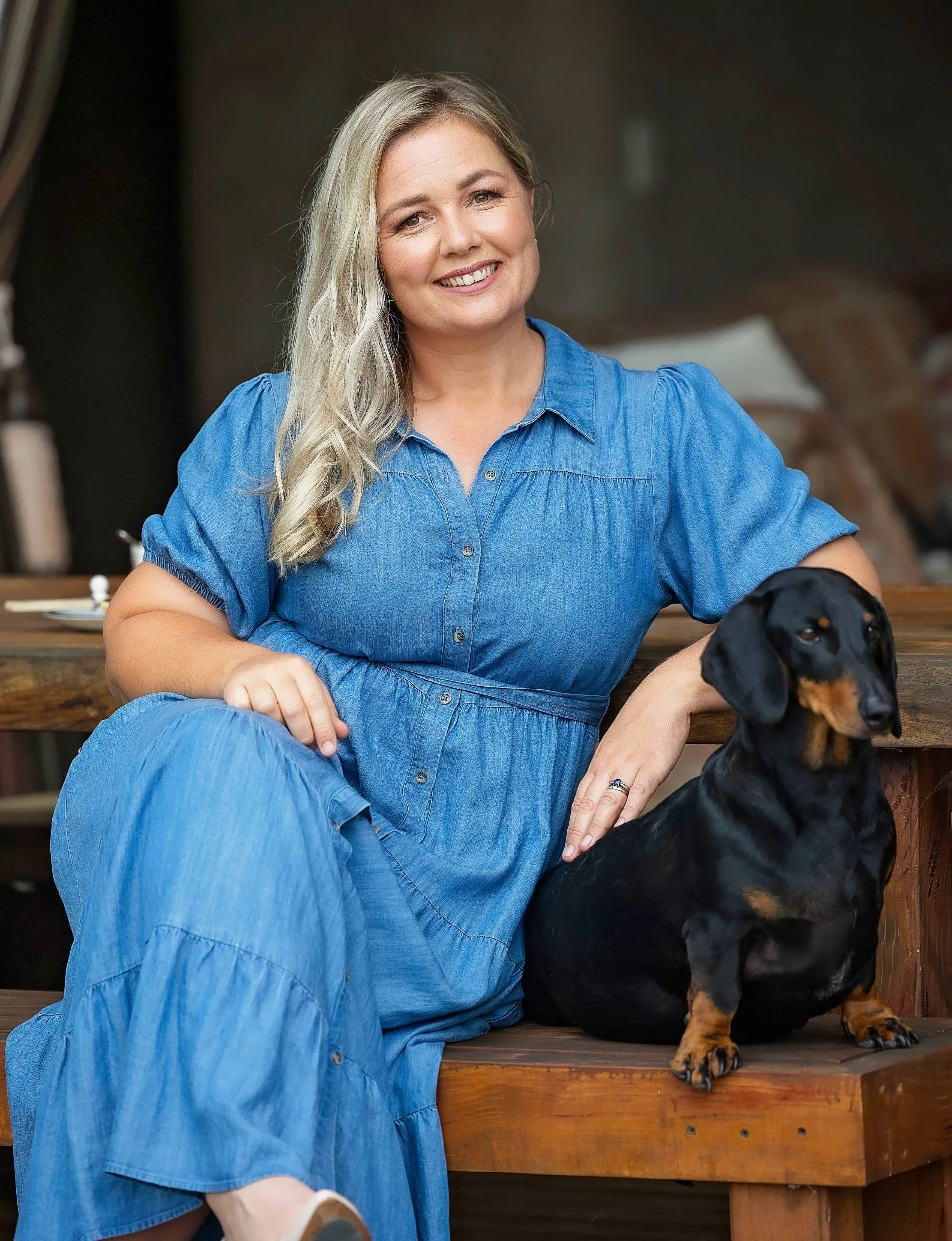 With her sausage dog