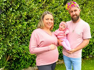 Haydn with his wife Chelsea and daughter Tilly while Chelsea shows off her second pregnancy