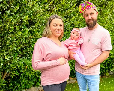 Haydn with his wife Chelsea and daughter Tilly while Chelsea shows off her second pregnancy