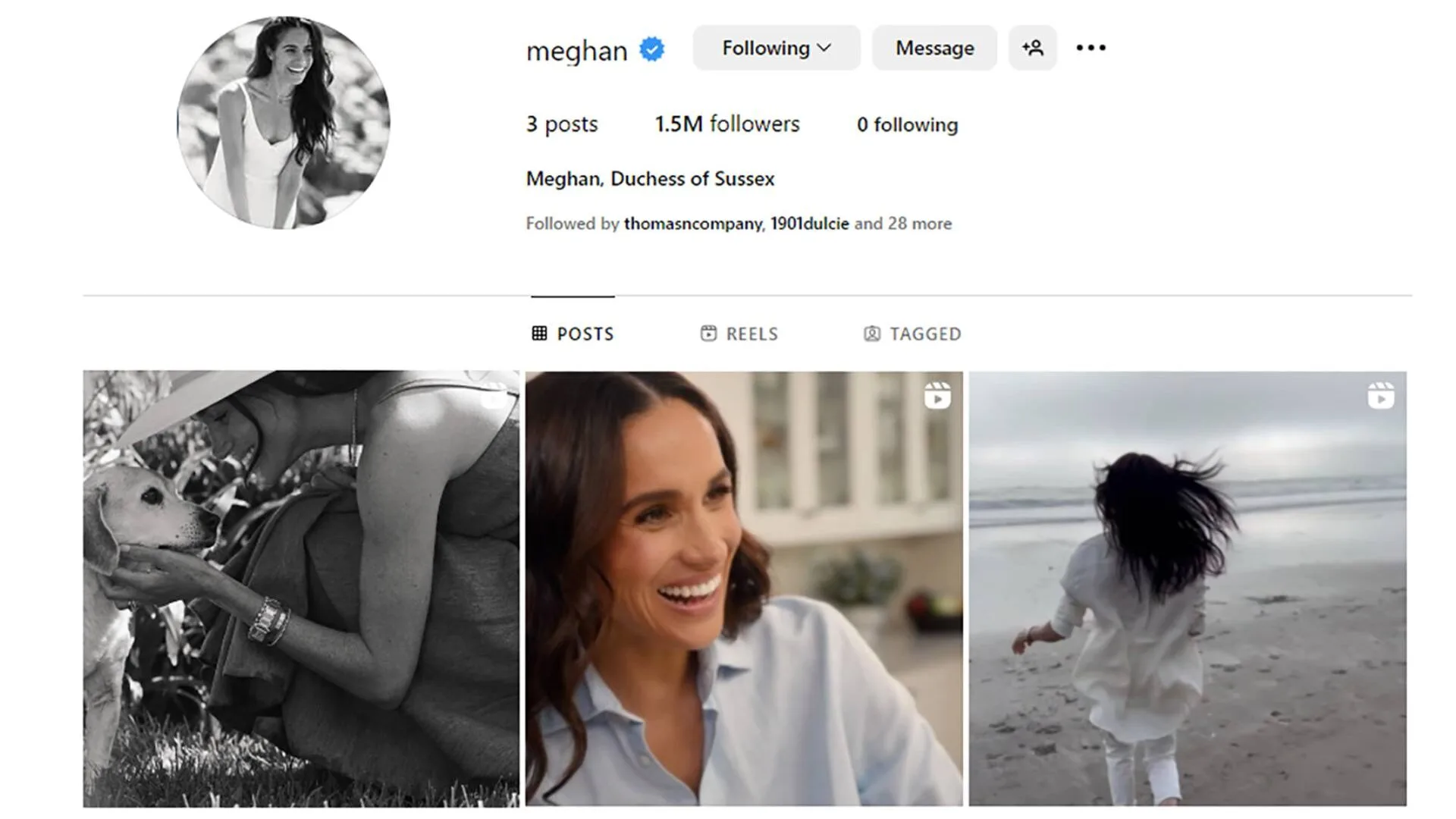 A screenshot of Duchess Meghan's Instagram page