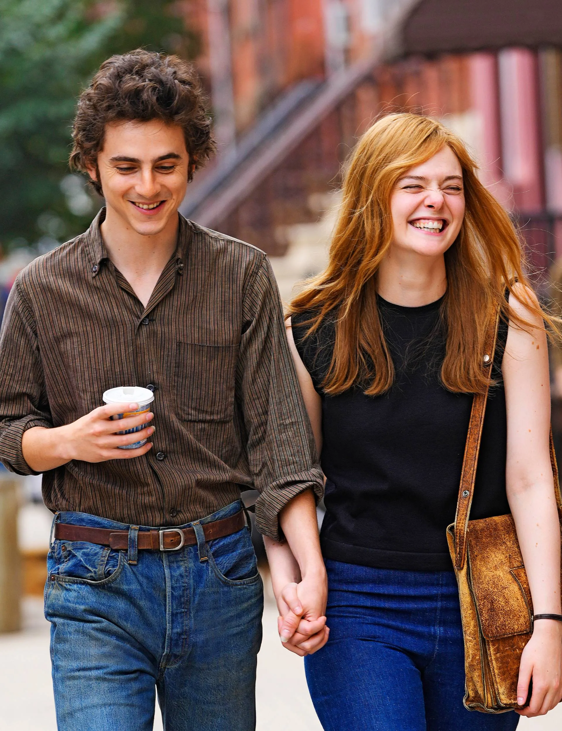 Timothée Chalamet and Elle Fanning acting in A Complete Unknown
