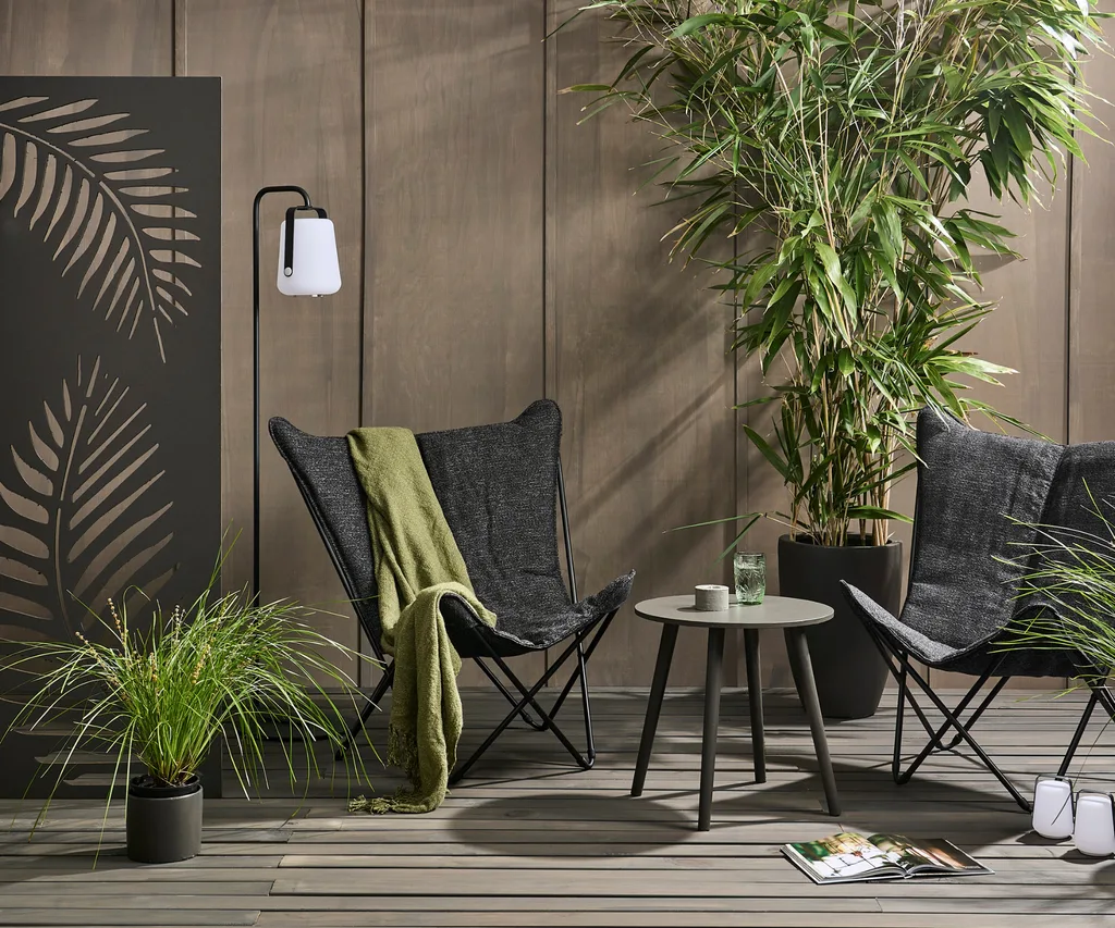 Muted neutrals inspired by nature giving a luxurious feel to outdoor space