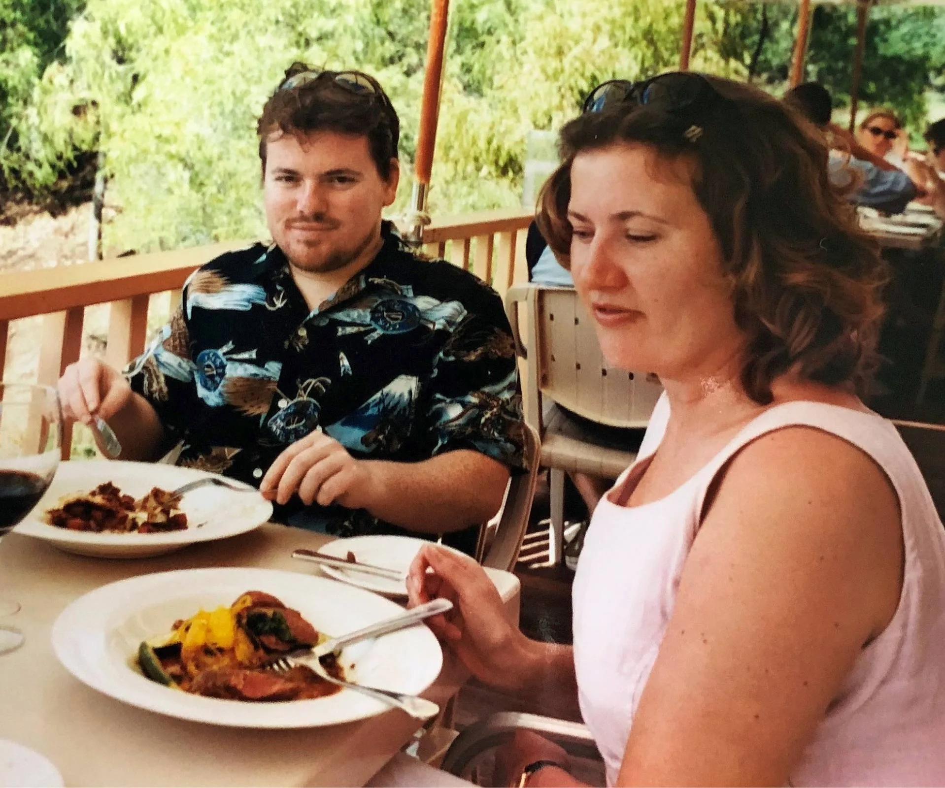 Alex Land eating at a waterside restaurant with his first wife Ira