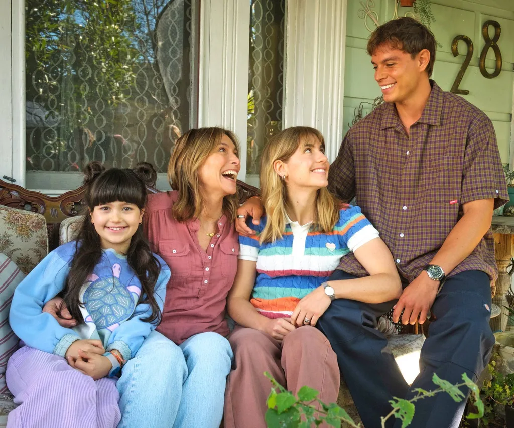 Family sitting on couch